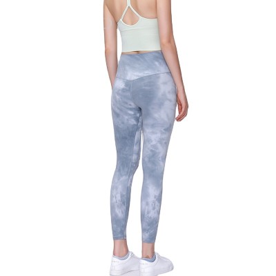 High quality spandex brushed tie-dye printed skinny high waist yoga pants